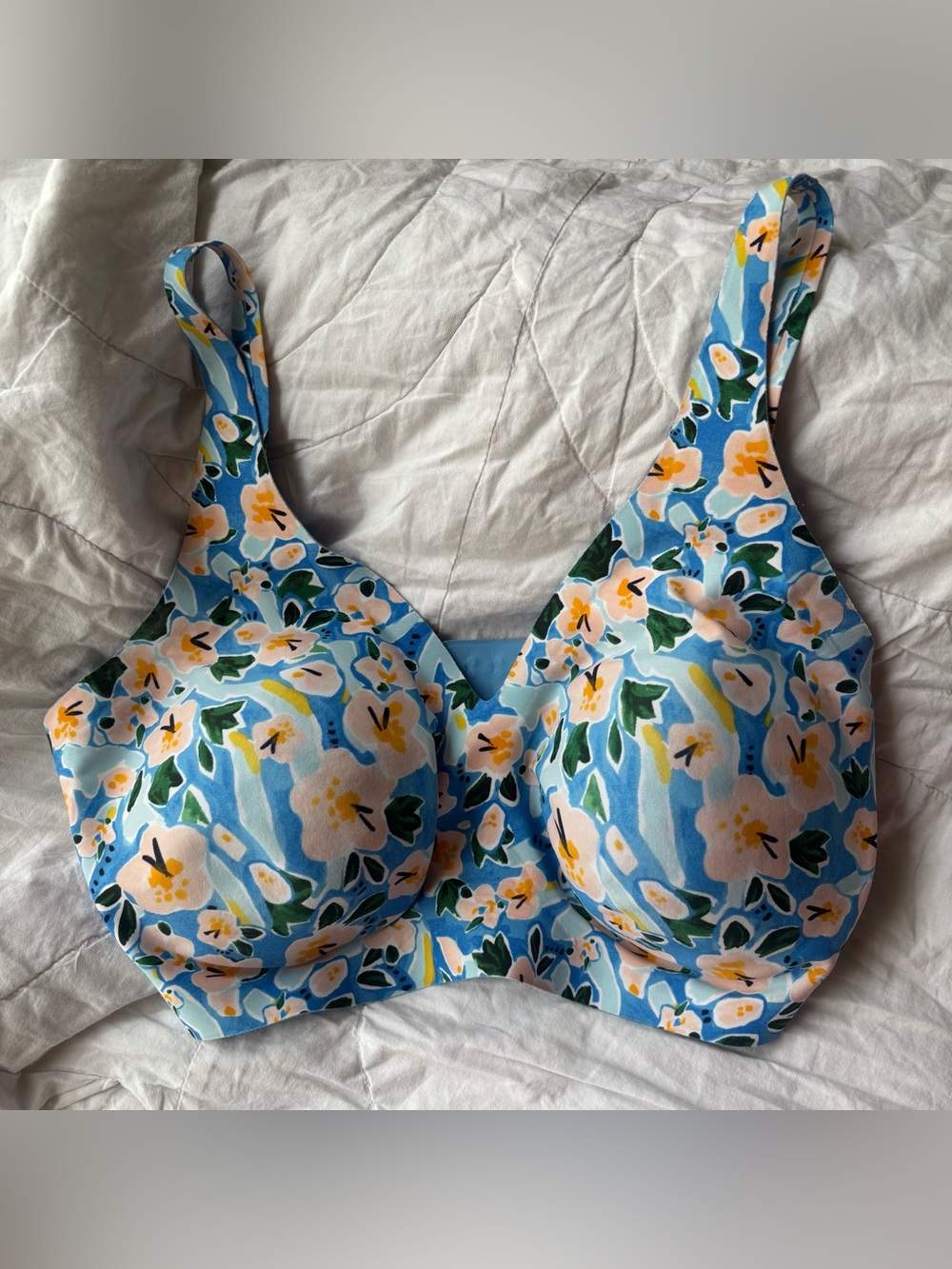 knix Floral Molded Bra in Blue with Yellow & Green Accents